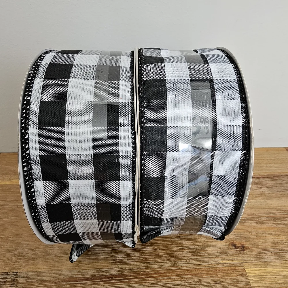 2 New Rolls Black & White Plaid Wired Holiday Ribbon 2.5
